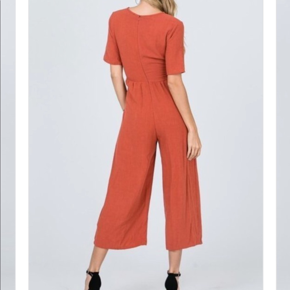 Front-tie Cropped Rust Jumpsuit - Picture 4 of 4